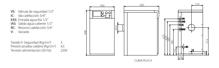 Medidas de la caldera de gasóleo CLIMA PLUS H - DOMUSA