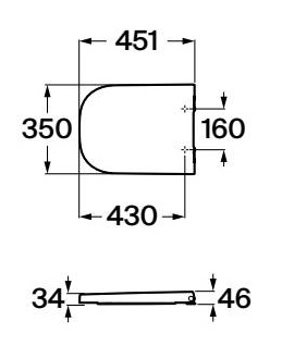 Medidas de la tapa y asiento Supralit® para inodoro de tanque bajo con caída amortiguada SQUARE THE GAP - ROCA