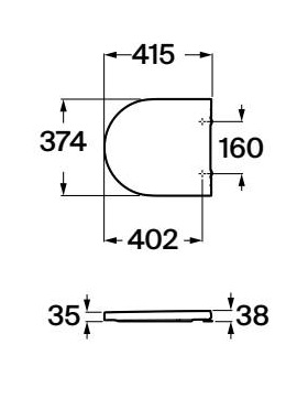 Medidas de la tapa y asiento para inodoro compacto con caída amortiguada ROUND INSPIRA - ROCA