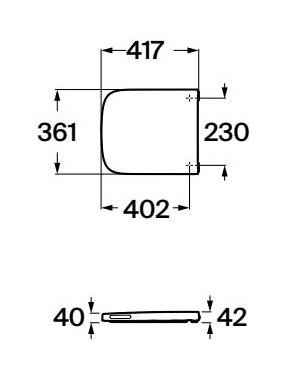 Medidas de la tapa y asiento para inodoro compacto DAMA - ROCA