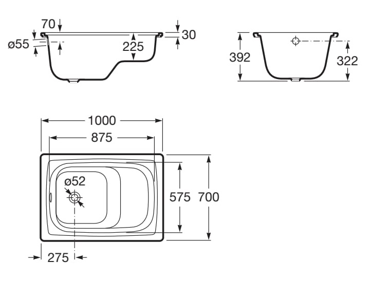 Medidas del bañaseo de acero rectangular CONTESA - ROCA