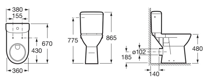 Medidas de la cisterna de doble descarga 6/3L para inodoro ACCESS - ROCA