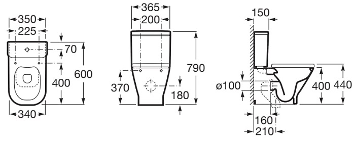 Medidas de la cisterna de doble descarga 4/2L para inodoro compacto THE GAP - ROCA