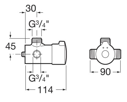 Medidas del grifo temporizado exterior para ducha con pulsador SPRINT - ROCA