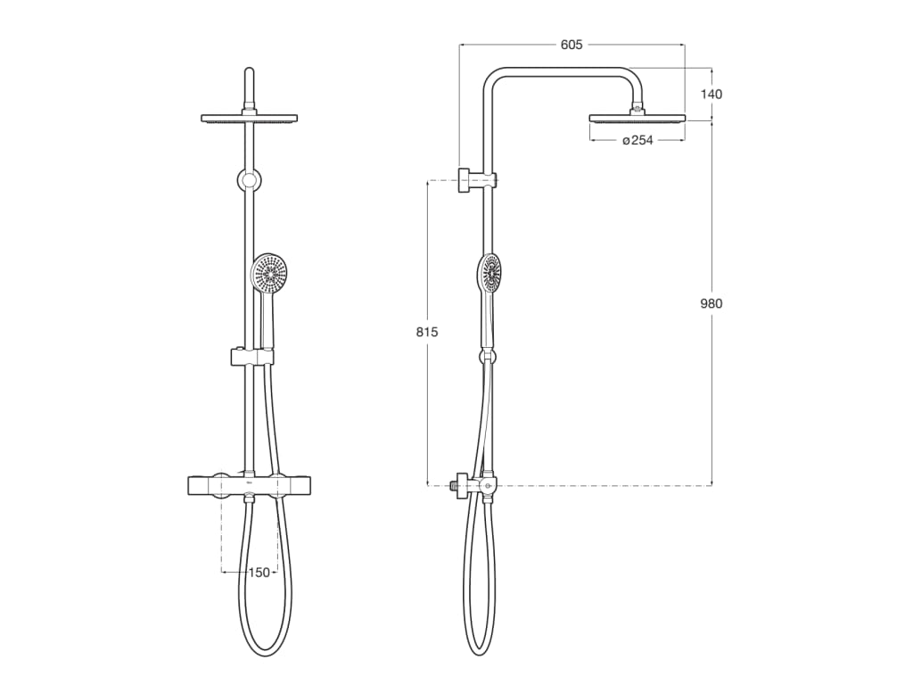 Medidas de la columna de ducha termostática ROUND EVEN - ROCA