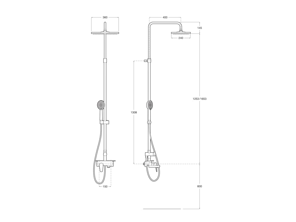 Medidas de la columna monomando para baño-ducha con repisa EVEN - ROCA