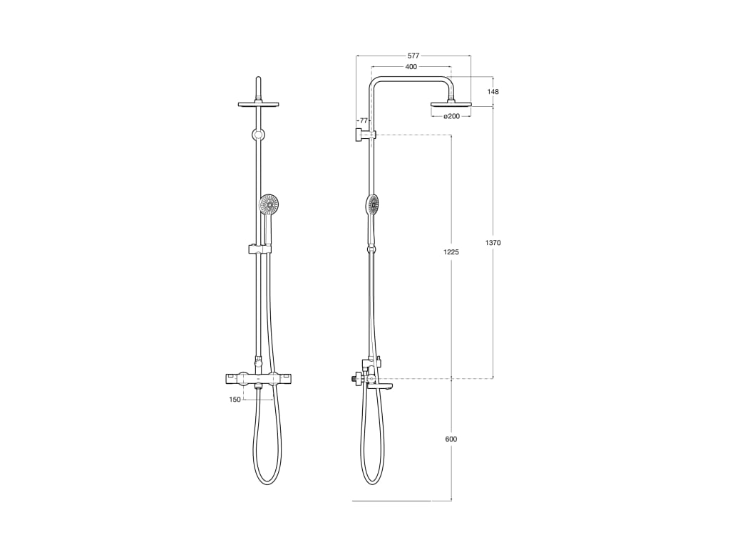 Medidas de la columna termostática baño-ducha BASIC VICTORIA - ROCA