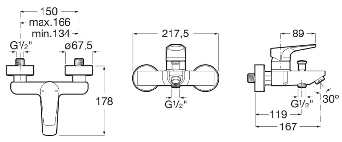 Medidas del grifo exterior para baño-ducha ATLAS - ROCA