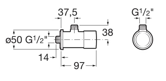 Medidas del grifo de paso angular temporizado exterior para ducha SPRINT - ROCA