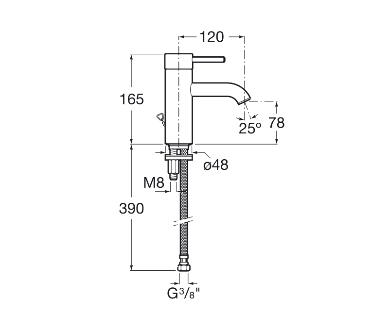 Medidas del grifo para lavabo monomando COLD START LANTA - ROCA