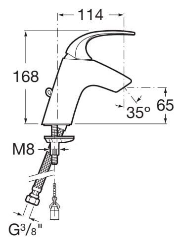 Medidas del grifo monomando para lavabo con tragacadenilla M2-N - ROCA