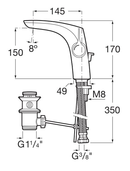 Medidas del grifo monomando ColdStart para lavabo INSIGNIA - ROCA