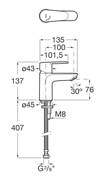 Medidas del grifo monomando para lavabo Cold Start VICTORIA PLUS - ROCA