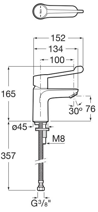 Medidas del grifo para lavabo con cuerpo liso y maneta ergonómica Pro VICTORIA - ROCA