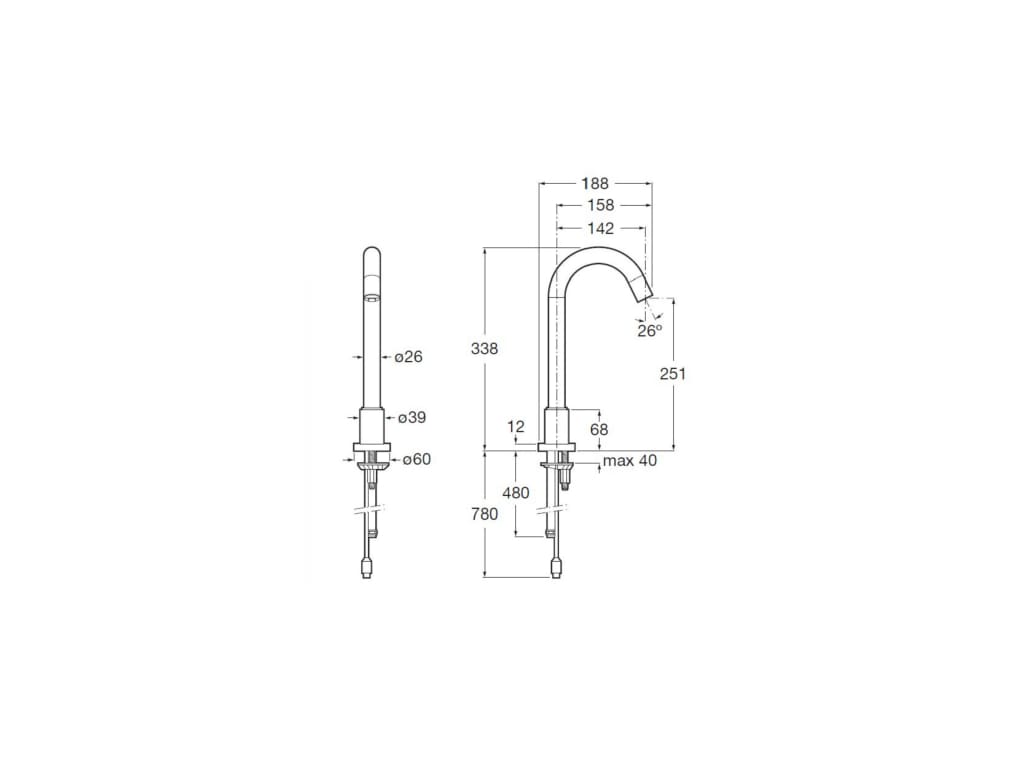 Medidas del grifo electrónico de caño alto para lavabo con sensor integrado LOFT - ROCA