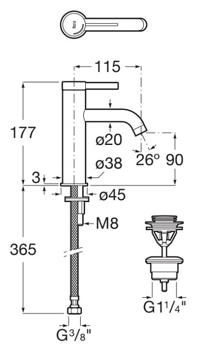 Medidas del grifo para lavabo con cuerpo liso Cold Start ONA - ROCA