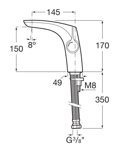 Medidas del grifo monomando para lavabo COLD START INSIGNIA - ROCA