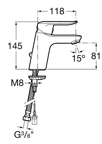 Medidas del grifo monomando para lavabo LOGICA - ROCA