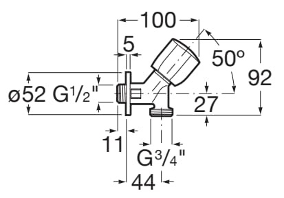 Medidas de la llave de paso para lavadero/lavavajillas Ø1/2"x3/4" BRAVA - ROCA