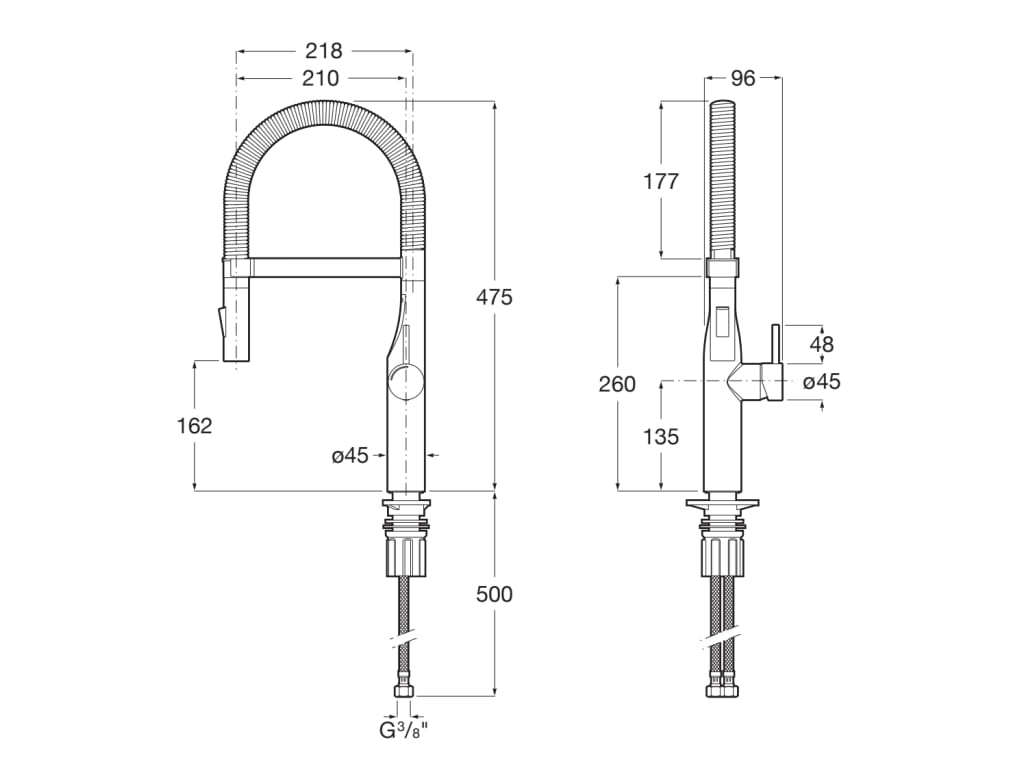 Medidas del grifo monomando para cocina con caño giratorio de PVC PRO GLERA - ROCA