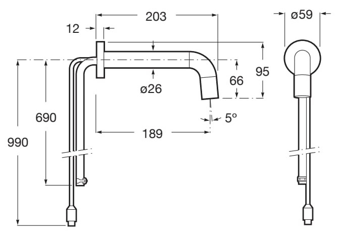 Medidas del grifo electrónico empotrable para lavabo con sensor LOFT - ROCA