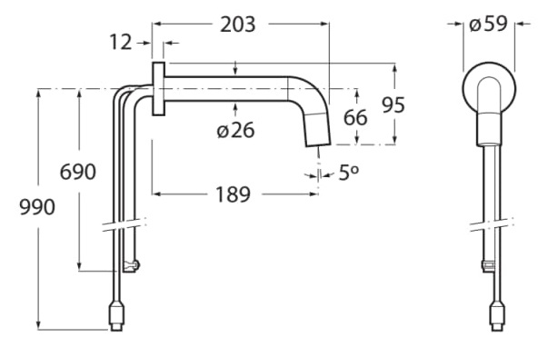 Medidas del grifo electrónico empotrable para lavabo con sensor LOFT - ROCA