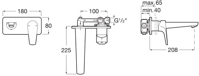 Medidas del grifo empotrable para lavabo ATLAS - ROCA