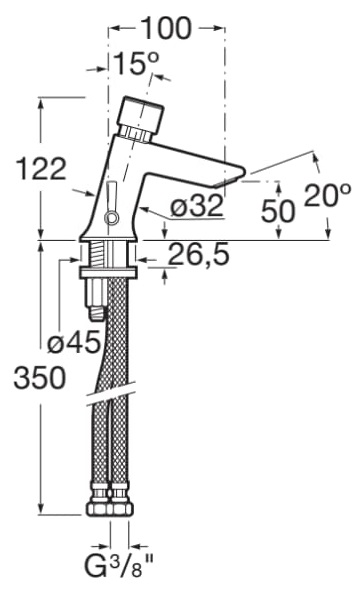 Medidas del grifo temporizado para lavabo de repisa INSTANT - ROCA