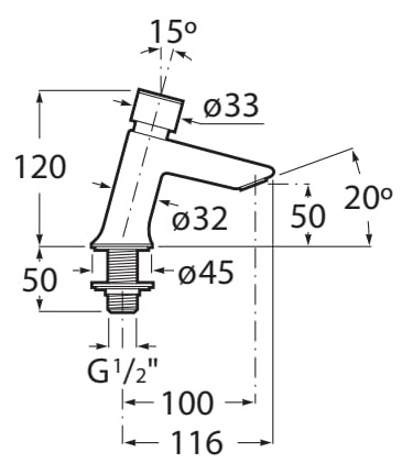 Medidas del grifo temporizado de repisa para lavabo con pulsador ECO INSTANT - ROCA
