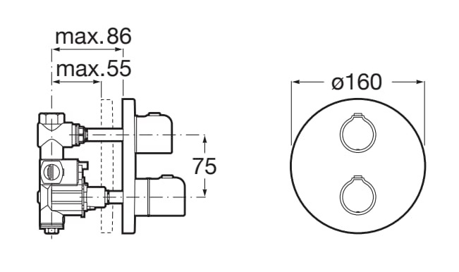 Medidas del grifo termostático empotrable para ducha VICTORIA - ROCA