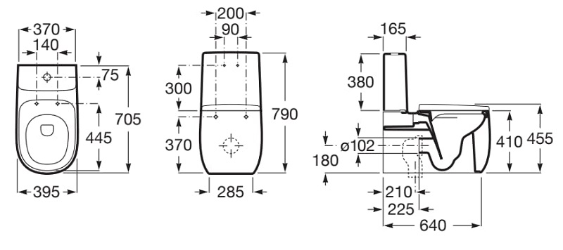 Medidas de la tazaRimless con salida dual para inodoro de tanque bajo BEYOND - ROCA