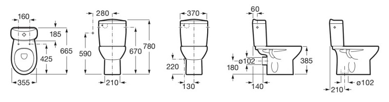 Medidas de la taza de inodoro de tanque bajo con salida horizontal VICTORIA - ROCA