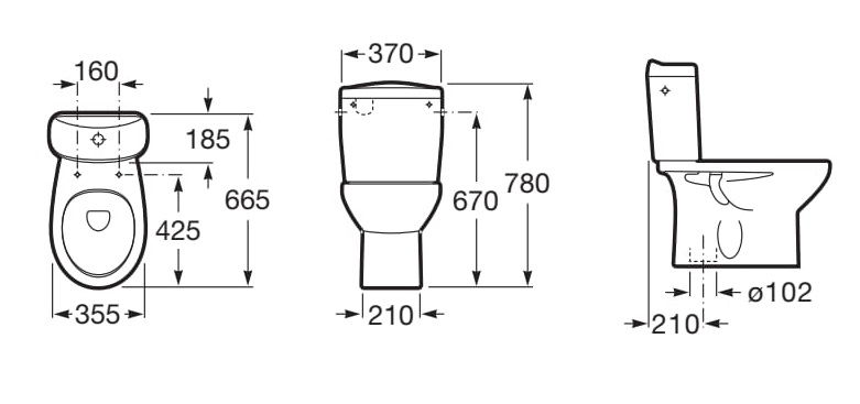 Medidas de la taza de inodoro de tanque bajo con salida vertical VICTORIA - ROCA