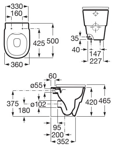 Medidas de la taza Rimless® con salida dual para inodoro TURA - ROCA