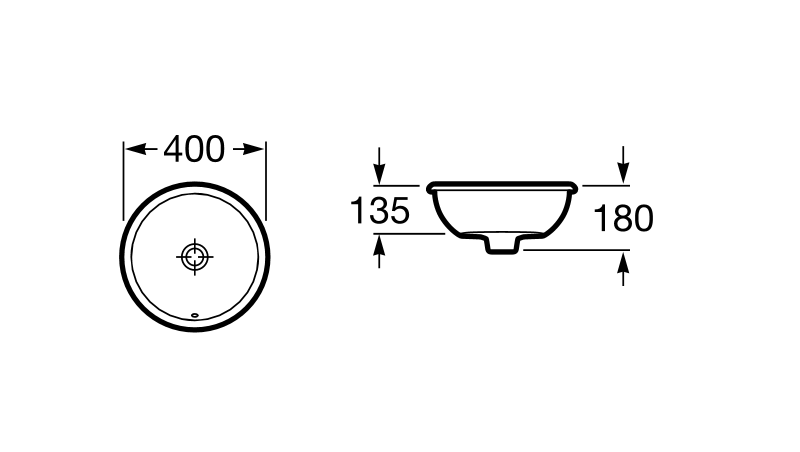 Medidas del lavabo de porcelana de encimera FORO - ROCA