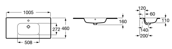 Medidas del lavabo Unik 1000 mm blanco - ROCA