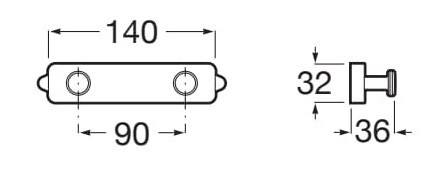 Medidas de la percha doble con instalación mediante tornillería o adhesivo SONATA - ROCA