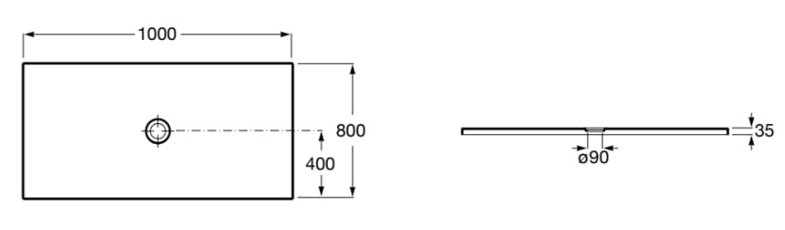 Medidas del plato de ducha extraplano de SENCERAMIC® 1000x800 mm CRATOS - ROCA