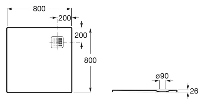 Medidas del plato de ducha extraplano de STONEX® TERRAN - ROCA