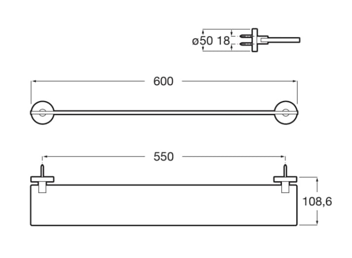 Medidas de la repisa de 600 mm COMPAS - ROCA