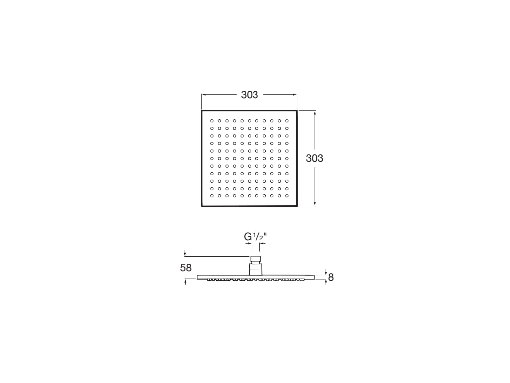 Medidas del rociador cuadrado de ducha para pared o techo orientable RAINSENSE - ROCA