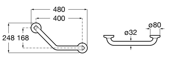 Medidas del asa de baño angular 135º COMFORT ACCESS - ROCA