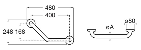 Medidas del asa de baño angular 135º COMFORT ACCESS - ROCA