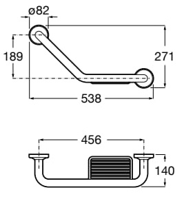Medidas del asa de baño angular 135º con jabonera COMFORT ACCESS - ROCA