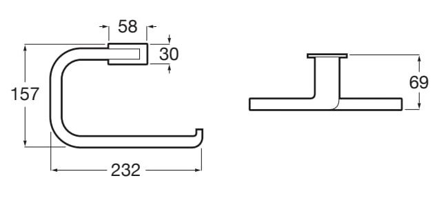 Medidas del toallero de anilla (tornillería o adhesivo) RECORD - ROCA