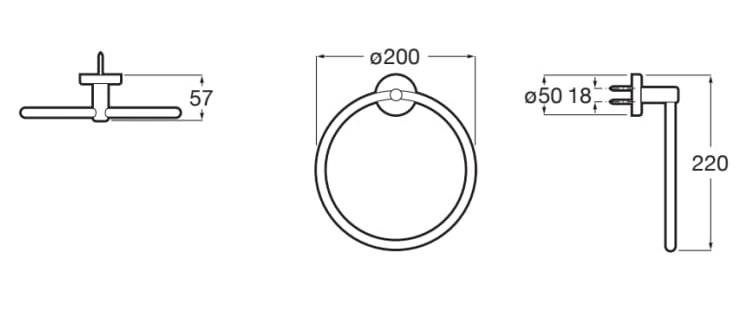 Medidas del toallero de anilla COMPAS - ROCA