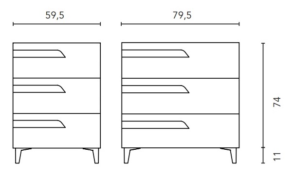 Medidas del conjunto de mueble de baño de 3 cajones VITALE - ROYO