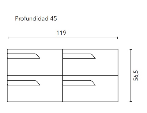 Medidas del conjunto mueble de baño de 4 cajones compacto VITALE - ROYO