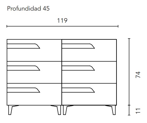 Medidas del conjunto de mueble de baño de 6 cajones compacto VITALE - ROYO