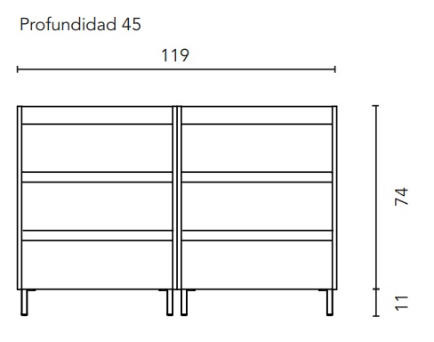Medidas del conjunto mueble de baño de 6 cajones compacto SANSA - ROYO